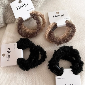 Women's Korean Style Lamb Wool Scrunchies High Elasticity Milk Coffee Black Fuzzy Hair Ties Winter Hair Accessories For Women
