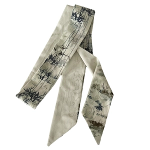 Ruban de cheveux en soie de style lavis chinois avec motifs de bambou et grue