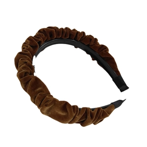 French retro brown velvet pleated headband with non-slip teeth for autumn and winter wear