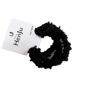 Three-piece set of black faux fur plush hair ties with high elastic stretch for women