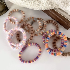 Colorful plush elastic hair ties set with fluffy faux mink texture and resin buckles