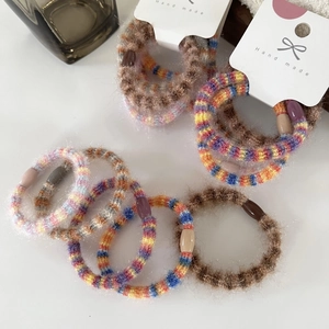 Colorful plush knit hair ties set with high elasticity and handmade decorative tags