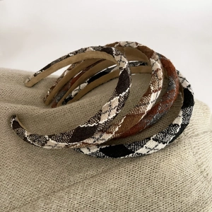 Classic argyle plaid headband set in warm brown and coffee tones for autumn style