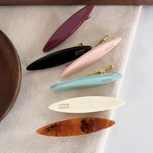 Handmade Resin Oval Hair Clip Korean Style Slim Willow Leaf Gold Label Duckbill Clip Vintage Hair Accessories For Women