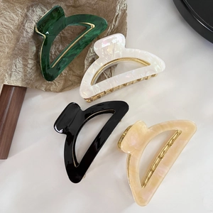 Premium Acetate Semicircle Metal Hair Claw Clip For Women Elegant Marble Texture Alloy Hair Jaw Clip Minimalist Hair Accessories