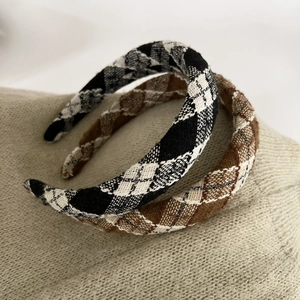 Classic plaid tweed headbands in brown and monochrome tones with subtle silver glitter detail