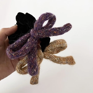 Vintage Knitted Bow Scrunchie For Women Retro Woolen Yarn Bowknot Hair Tie Elastic Mixed Color Large Hair Ring Accessories