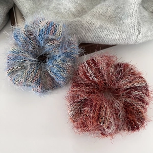 Set di elastici per capelli in maglia peluche blu e rosso mattone, accessori invernali