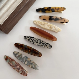 French Minimalist Cellulose Acetate Willow Leaf Hair Clip Elegant Oval Leopard Marble Pattern Duckbill Side Clip Women Hair Accessories
