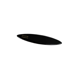French vintage black oval duckbill hair clip with golden handmade logo lettering