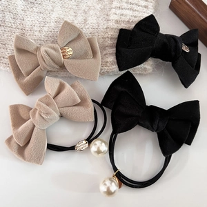 Eleganter Samt Schleife Haarclip Künstliche Perle Anhänger Haargummi Koreanischer Stil Einfacher Samtband Schleife Haarschmuck Damen