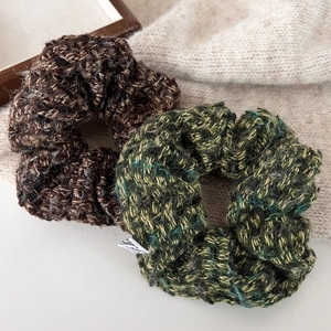 Autumn Winter Woolen Yarn Braided Scrunchie Headband For Women Coffee Green Tweed Knit Hair Tie Handmade Hair Accessories