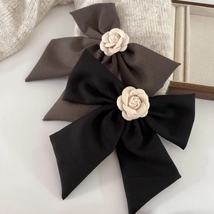 Barrettes à cheveux nœud géant style français avec fleurs de camélia noir et marron