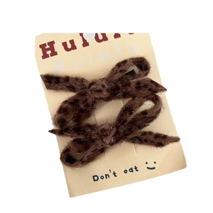 Chic leopard print plush bow hair clips set for women with high-quality velvet texture