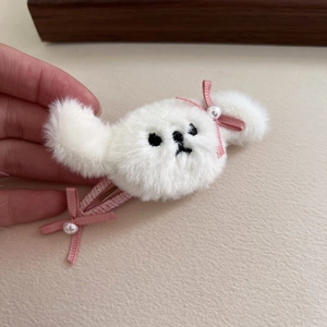 Schattige pluche puppy haarklem met roze strikjes en parels voor meisjes kapsels