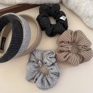 Chouchous et Serre-têtes en Fil de Laine Tricoté pour Femmes Automne Hiver Élastiques à Cheveux Côtelés Accessoires Cheveux