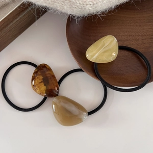Retro Resin Stone Geometric Scrunchies For Women Marble Pattern Elastic Hair Ties Smudge Ponytail Holders Accessories