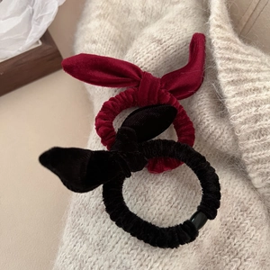 Chouchou en Velours pour Femme avec Nœud Oreilles de Lapin Élastique Doux Porte-Queue de Cheval Élégant Automne Hiver