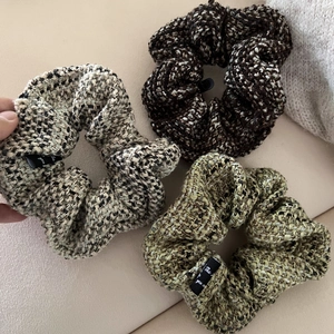 Korean Style Vintage Tweed Scrunchies Autumn Winter Large Elastic Hair Tie High End Ponytail Holder Hair Accessories For Women