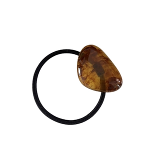 Elegant amber resin geometric hair tie with black high-elastic band for ponytail styling