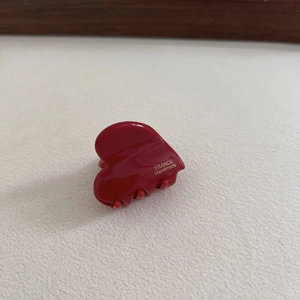 Elegant red heart acetate hair claw clip with golden handmade lettering and smooth finish