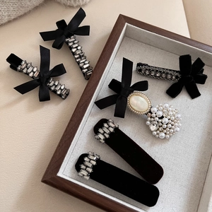 Elegant French Vintage Bowknot Hair Clip With Rhinestones And Imitation Artificial Pearls Satin Fabric Hairpin For Women Party Jewelry