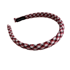 Cerchietto per capelli fatto a mano in tweed a quadri rossi con design sottile retrò chic