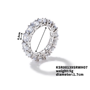 Silver eternity ring detail with size 1.7cm diameter and clear cubic zirconia stones