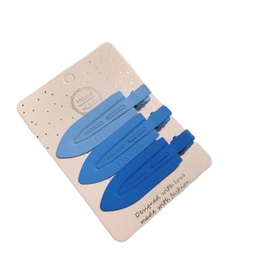 Lot de 3 pinces à cheveux bleues mates sans trace avec lettrage Fashion sur carte