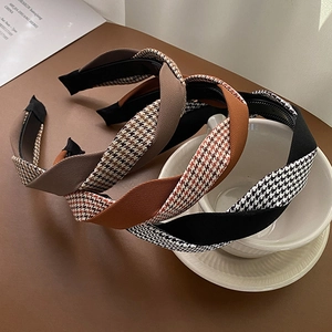 Serre-Tête Large Rétro Français Pied-de-Poule Nœud Torsadé en Tissu Antidérapant Accessoires de Cheveux Mode pour Femmes