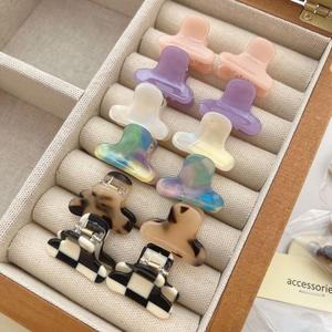 Mini Pince à Cheveux Crabe en Acétate de Cellulose pour Femmes Filles Petites Pinces Douces Motif Damier Léopard
