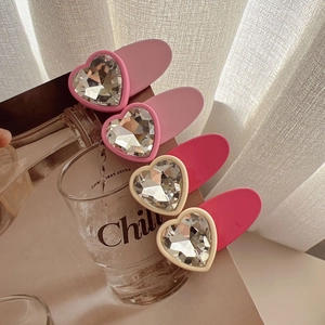 Pince à Cheveux Douce en Strass Cœur pour Femme Alliage Petite Pince à Bec de Canard Rose Accessoires Cheveux Mode
