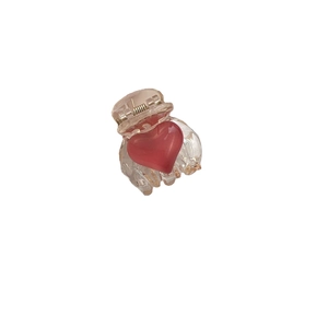 Sweet resin hair claw clip with red heart design and champagne transparent finish