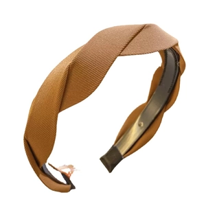 French vintage brown braided headband with non-slip comb teeth and twisted fabric design