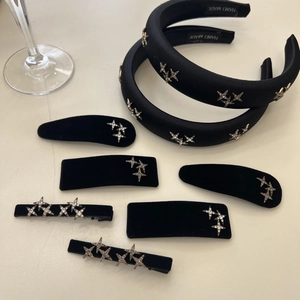 Women Elegant Star Rhinestone Padded Headband Velvet Satin Hair Clips Alloy Crystal Starry Hair Accessories For Daily Party