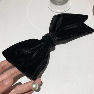 Pince à Cheveux Nœud en Velours Noir Vintage Avec Pendentif Künstliche Perle Unique Style Français Élégant Grand Nœud Pince à Ressort