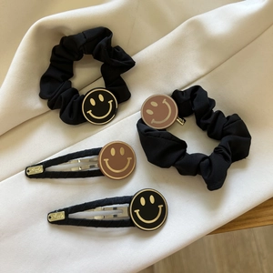 Style Coréen Pince À Cheveux Visage Souriant Et Chouchou En Satin Alliage Métal Tissu Accessoires Cheveux Pour Femmes