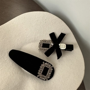 Barrette Cheveux Rétro en Velours avec Strass Boucle Carrée pour Femmes Élégant Nœud Noir Pince Accessoires Cheveux