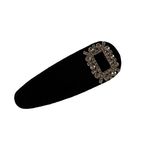 Barrette à cheveux rétro en velours noir avec boucle carrée à strass brillants