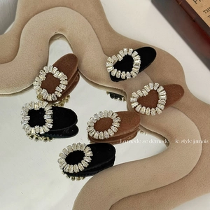 Vintage Elegant Cloth Alloy Rhinestone Hair Clip For Women Flocking Duckbill Clip Side Bangs Clip Premium Hair Accessories