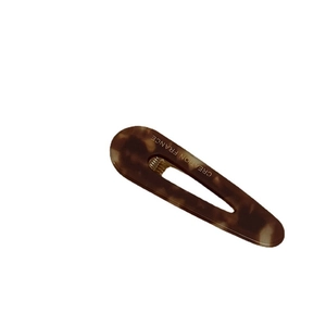 French style tortoise shell acetate hair clip in teardrop shape with gold lettering