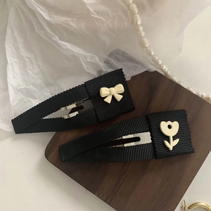 Pinzas para Cabello Lazo Tulipa para Mujer Niña Tela Negra Metal Clip BB Moda Estilo Coreano Accesorios para Cabello