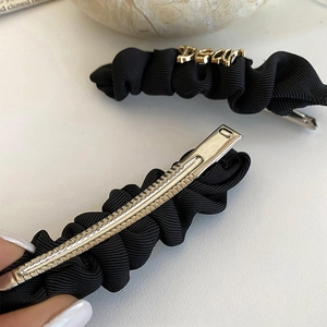 Vintage black woven texture hair clip with gold metal Dear letter for women