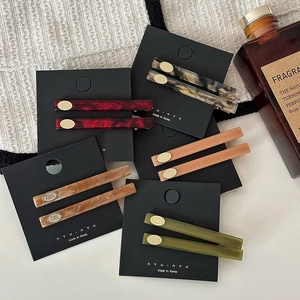 Set de Pinces à Cheveux Bec de Canard en Acétate Marbre avec Plaque Ovale en Métal Style Coréen Minimaliste pour Femmes