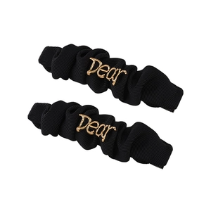 Retro black pleated fabric hair clips with gold metal Dear letter ornaments for women