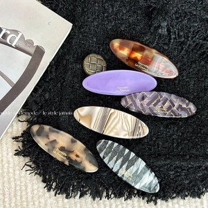 French Vintage Acetate Hair Clip For Women Oval Spring Clip Low Ponytail Barrette Tortoiseshell Geometric Pattern Hair Accessory