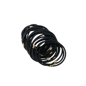Set of durable black elastic hair ties with gold metal beads for elegant styling