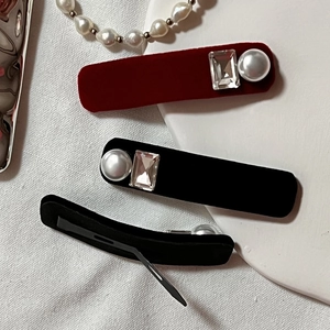 Vintage black and red velvet hair pins set with crystals and elegant pearls