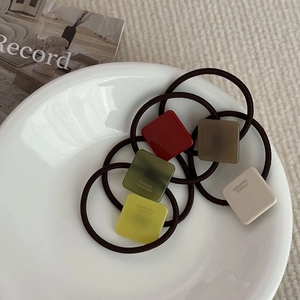 5-piece set of minimalist French style hair ties with colorful square acrylic charms