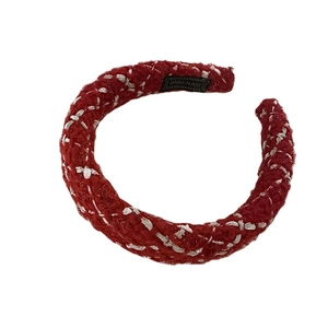 Elegant red and white tweed padded headband with a textured handmade knit design